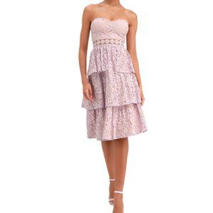 Strapless Lavender Lace Midi Dress
